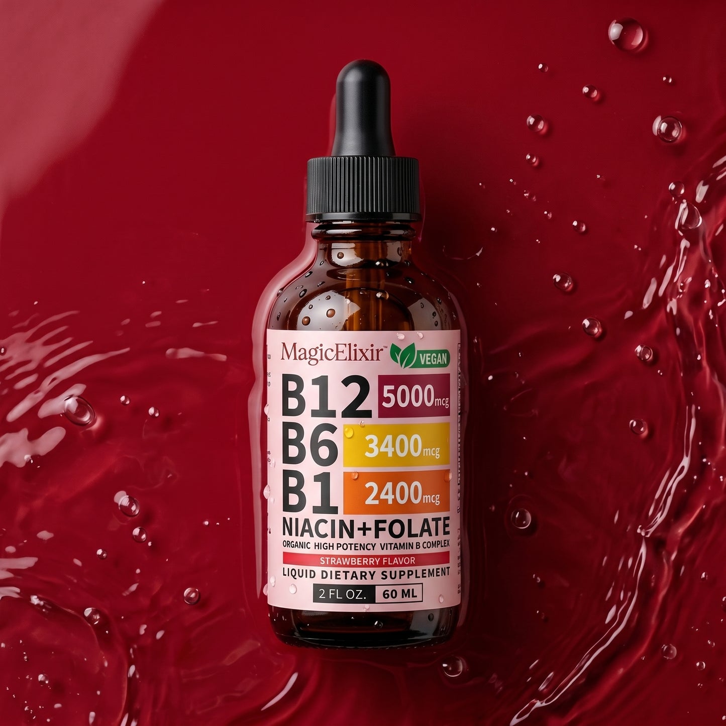 MagicElixir™ Vitamin B12 Liquid Supplement Drops with B6, B1, Niacin & Folate
