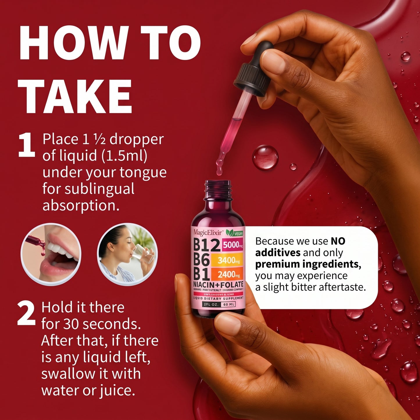 MagicElixir™ Vitamin B12 Liquid Supplement Drops with B6, B1, Niacin & Folate