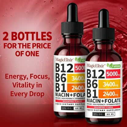 MagicElixir™ Vitamin B12 Liquid Supplement Drops with B6, B1, Niacin & Folate