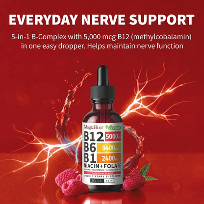 MagicElixir™ Vitamin B12 Liquid Supplement Drops with B6, B1, Niacin & Folate